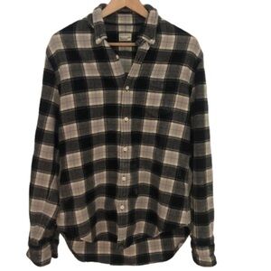 Club Monaco Black and Cream Plaid Wool Flannel Shirt Medium